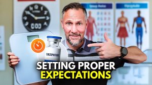 Tirzepatide weight loss timeline showing early and late response curve